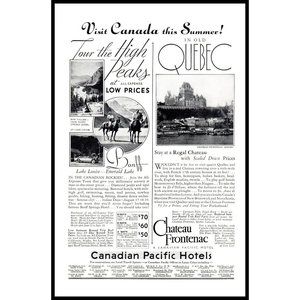 1934 Canadian Pacific Hotels Chateau Frontenac Lake Louise Vintage Print Ad Art